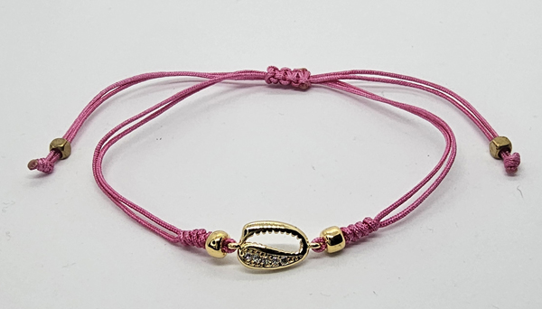 BRACCIALE TEMALI CON CORDINO COLORATO E MEDAGLIA IN METALLO GOLD PLATED CON ZIRCONI CONCHIGLIA CAORI - Image 2
