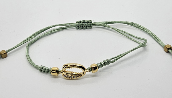 BRACCIALE TEMALI CON CORDINO COLORATO E MEDAGLIA IN METALLO GOLD PLATED CON ZIRCONI CONCHIGLIA CAORI - Image 3