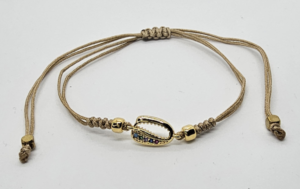 BRACCIALE TEMALI CON CORDINO COLORATO E MEDAGLIA IN METALLO GOLD PLATED CON ZIRCONI CONCHIGLIA CAORI - Image 2