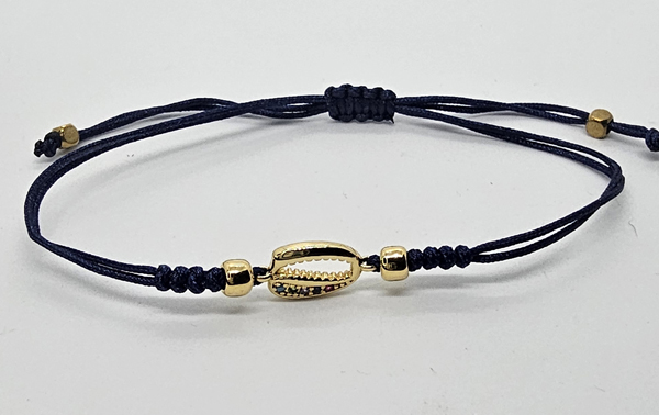 BRACCIALE TEMALI CON CORDINO COLORATO E MEDAGLIA IN METALLO GOLD PLATED CON ZIRCONI CONCHIGLIA CAORI - Image 3