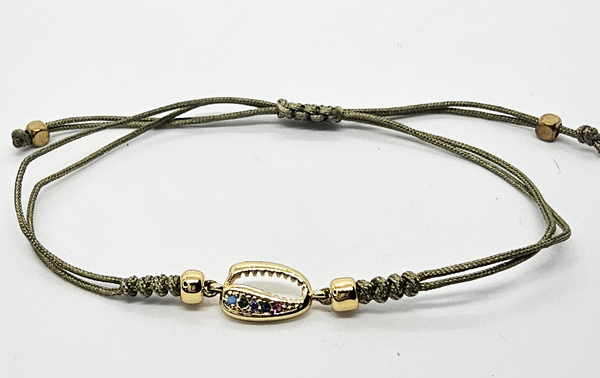 BRACCIALE TEMALI CON CORDINO COLORATO E MEDAGLIA IN METALLO GOLD PLATED CON ZIRCONI CONCHIGLIA CAORI - Image 4