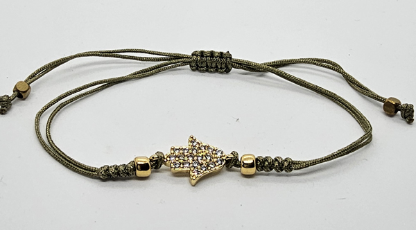 BRACCIALE TEMALI CON CORDINO COLORATO E MEDAGLIA IN METALLO GOLD PLATED CON ZIRCONI MANO DI FATIMA - Image 2