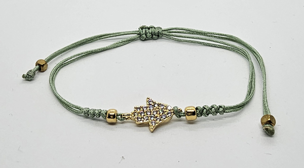 BRACCIALE TEMALI CON CORDINO COLORATO E MEDAGLIA IN METALLO GOLD PLATED CON ZIRCONI MANO DI FATIMA - Image 3