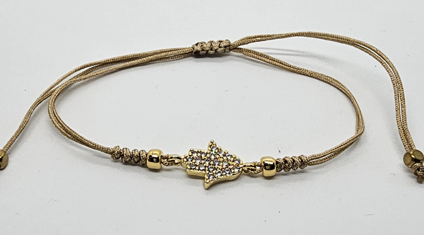 BRACCIALE TEMALI CON CORDINO COLORATO E MEDAGLIA IN METALLO GOLD PLATED CON ZIRCONI MANO DI FATIMA - Image 4