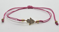 BRACCIALE TEMALI CON CORDINO COLORATO E MEDAGLIA IN METALLO GOLD PLATED CON ZIRCONI MANO DI FATIMA