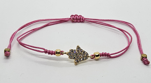BRACCIALE TEMALI CON CORDINO COLORATO E MEDAGLIA IN METALLO GOLD PLATED CON ZIRCONI MANO DI FATIMA - Image 5