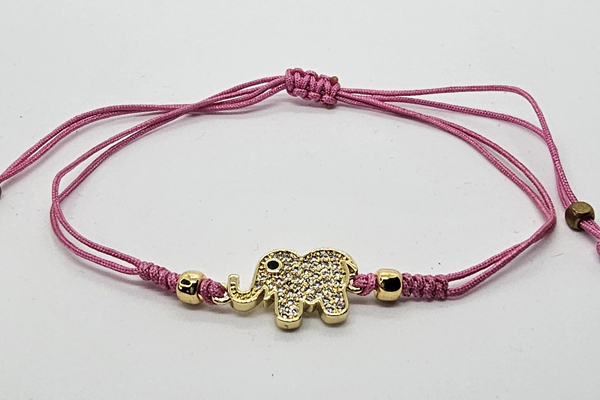 BRACCIALE TEMALI CON CORDINO COLORATO E MEDAGLIA IN METALLO GOLD PLATED CON ZIRCONI ELEFANTINO - Image 2