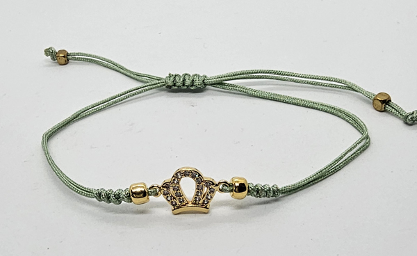 BRACCIALE TEMALI CON CORDINO COLORATO E MEDAGLIA IN METALLO GOLD PLATED CON ZIRCONI CORONA - Image 2