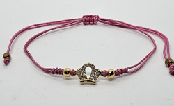 BRACCIALE TEMALI CON CORDINO COLORATO E MEDAGLIA IN METALLO GOLD PLATED CON ZIRCONI CORONA