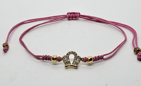 BRACCIALE TEMALI CON CORDINO COLORATO E MEDAGLIA IN METALLO GOLD PLATED CON ZIRCONI CORONA - Image 3