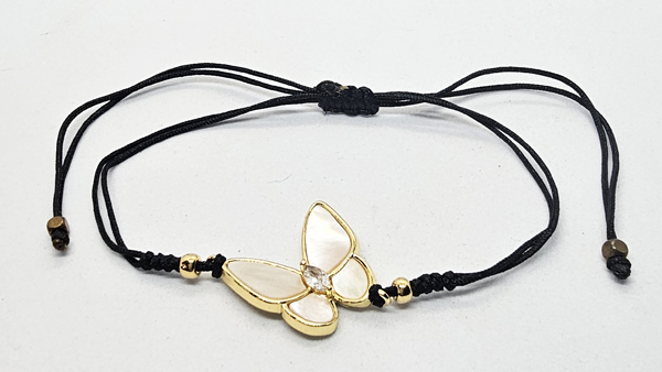 BRACCIALE TEMALI CON CORDINO COLORATO E MEDAGLIA IN METALLO GOLD PLATED CON ZIRCONI E MADREPERLA A FORMA DI FARFALLA - Image 2