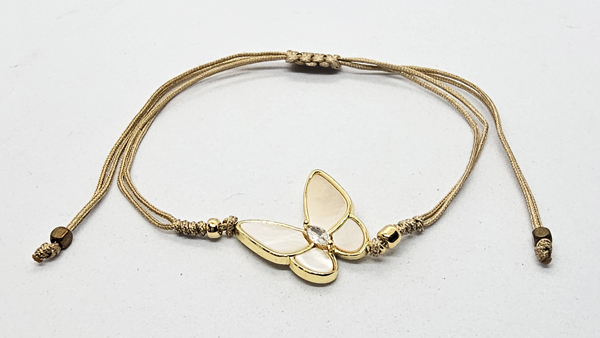 BRACCIALE TEMALI CON CORDINO COLORATO E MEDAGLIA IN METALLO GOLD PLATED CON ZIRCONI E MADREPERLA A FORMA DI FARFALLA - Image 3