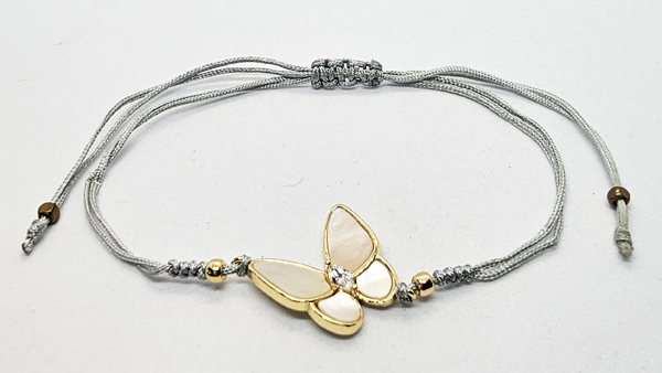 BRACCIALE TEMALI CON CORDINO COLORATO E MEDAGLIA IN METALLO GOLD PLATED CON ZIRCONI E MADREPERLA A FORMA DI FARFALLA - Image 4