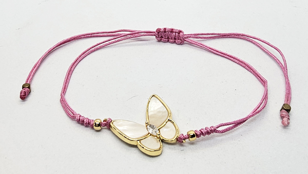 BRACCIALE TEMALI CON CORDINO COLORATO E MEDAGLIA IN METALLO GOLD PLATED CON ZIRCONI E MADREPERLA A FORMA DI FARFALLA - Image 5