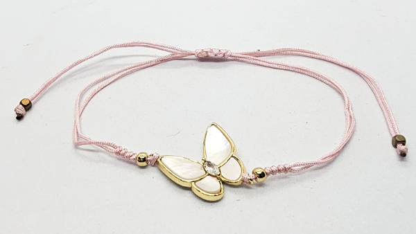 BRACCIALE TEMALI CON CORDINO COLORATO E MEDAGLIA IN METALLO GOLD PLATED CON ZIRCONI E MADREPERLA A FORMA DI FARFALLA - Image 6