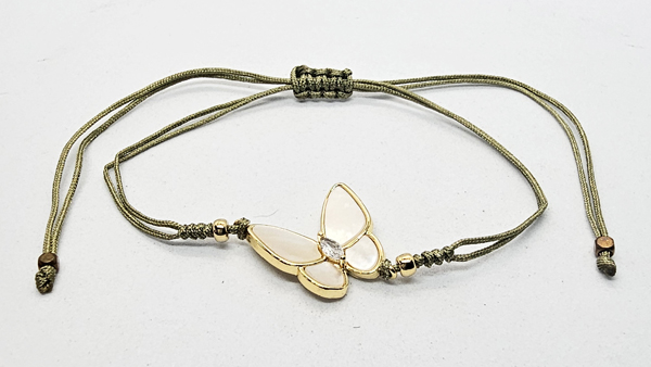 BRACCIALE TEMALI CON CORDINO COLORATO E MEDAGLIA IN METALLO GOLD PLATED CON ZIRCONI E MADREPERLA A FORMA DI FARFALLA - Image 7