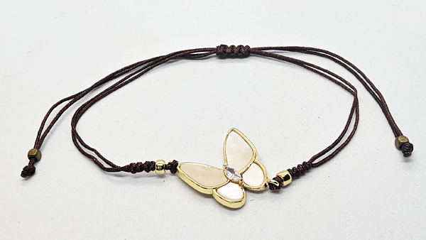 BRACCIALE TEMALI CON CORDINO COLORATO E MEDAGLIA IN METALLO GOLD PLATED CON ZIRCONI E MADREPERLA A FORMA DI FARFALLA - Image 8