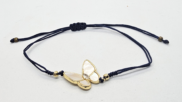 BRACCIALE TEMALI CON CORDINO COLORATO E MEDAGLIA IN METALLO GOLD PLATED CON ZIRCONI E MADREPERLA A FORMA DI FARFALLA - Image 9