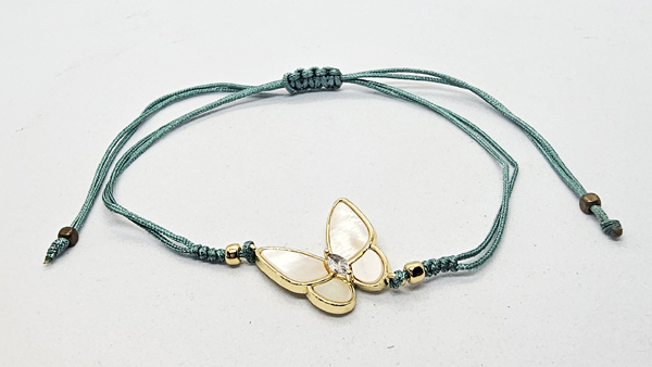 BRACCIALE TEMALI CON CORDINO COLORATO E MEDAGLIA IN METALLO GOLD PLATED CON ZIRCONI E MADREPERLA A FORMA DI FARFALLA - Image 10