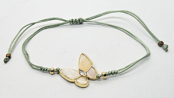 BRACCIALE TEMALI CON CORDINO COLORATO E MEDAGLIA IN METALLO GOLD PLATED CON ZIRCONI E MADREPERLA A FORMA DI FARFALLA - Image 11