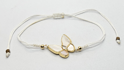 BRACCIALE TEMALI CON CORDINO COLORATO E MEDAGLIA IN METALLO GOLD PLATED CON ZIRCONI E MADREPERLA A FORMA DI FARFALLA