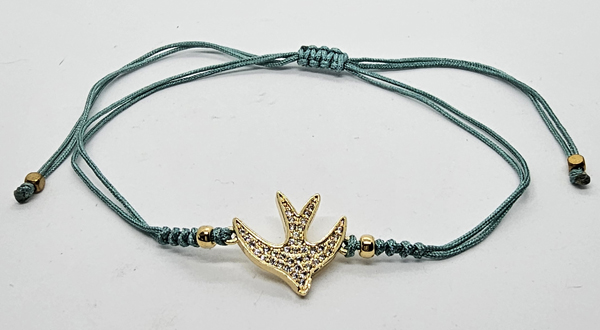 BRACCIALE TEMALI CON CORDINO COLORATO E MEDAGLIA IN METALLO GOLD PLATED CON ZIRCONI E MADREPERLA A FORMA DI COLOMBA DELLA PACE - Image 2