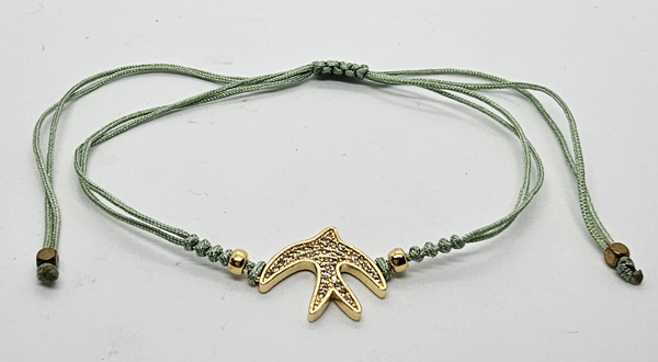 BRACCIALE TEMALI CON CORDINO COLORATO E MEDAGLIA IN METALLO GOLD PLATED CON ZIRCONI E MADREPERLA A FORMA DI COLOMBA DELLA PACE - Image 3