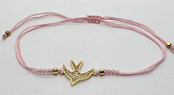 BRACCIALE TEMALI CON CORDINO COLORATO E MEDAGLIA IN METALLO GOLD PLATED CON ZIRCONI E MADREPERLA A FORMA DI COLOMBA DELLA PACE - Image 4