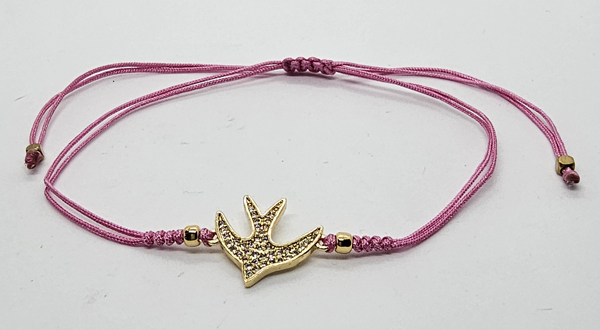 BRACCIALE TEMALI CON CORDINO COLORATO E MEDAGLIA IN METALLO GOLD PLATED CON ZIRCONI E MADREPERLA A FORMA DI COLOMBA DELLA PACE - Image 5