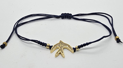 BRACCIALE TEMALI CON CORDINO COLORATO E MEDAGLIA IN METALLO GOLD PLATED CON ZIRCONI E MADREPERLA A FORMA DI COLOMBA DELLA PACE