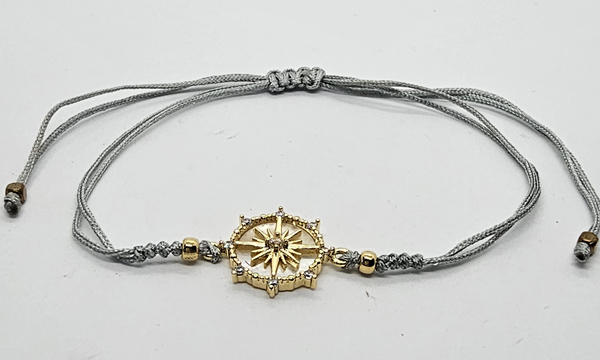 BRACCIALE TEMALI CON CORDINO COLORATO E MEDAGLIA IN METALLO GOLD PLATED CON ZIRCONI E MADREPERLA A FORMA DI BUSSOLA E TIMONE - Image 4