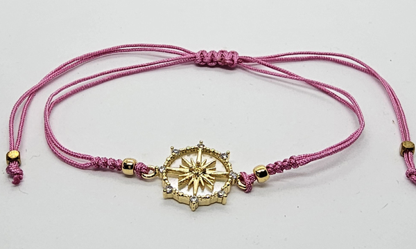 BRACCIALE TEMALI CON CORDINO COLORATO E MEDAGLIA IN METALLO GOLD PLATED CON ZIRCONI E MADREPERLA A FORMA DI BUSSOLA E TIMONE - Image 5