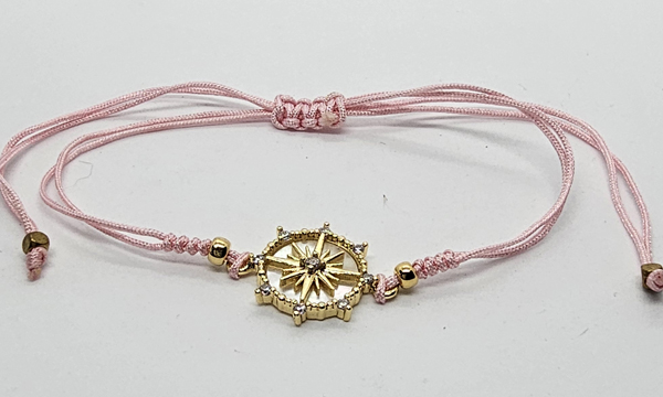 BRACCIALE TEMALI CON CORDINO COLORATO E MEDAGLIA IN METALLO GOLD PLATED CON ZIRCONI E MADREPERLA A FORMA DI BUSSOLA E TIMONE - Image 6