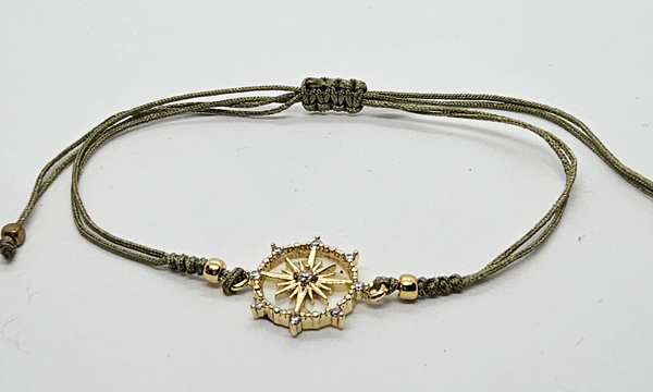 BRACCIALE TEMALI CON CORDINO COLORATO E MEDAGLIA IN METALLO GOLD PLATED CON ZIRCONI E MADREPERLA A FORMA DI BUSSOLA E TIMONE - Image 7