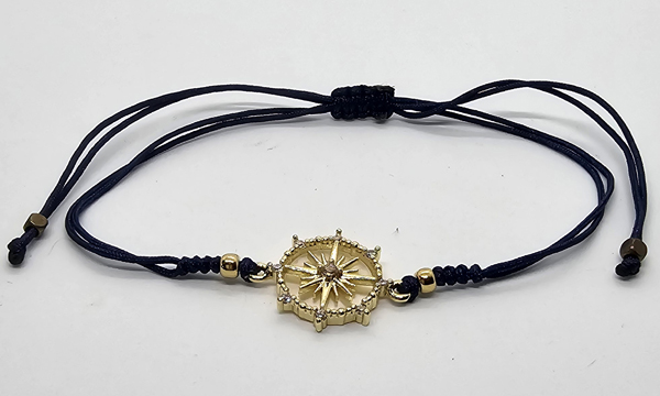 BRACCIALE TEMALI CON CORDINO COLORATO E MEDAGLIA IN METALLO GOLD PLATED CON ZIRCONI E MADREPERLA A FORMA DI BUSSOLA E TIMONE - Image 9