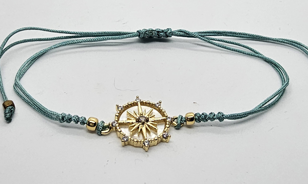 BRACCIALE TEMALI CON CORDINO COLORATO E MEDAGLIA IN METALLO GOLD PLATED CON ZIRCONI E MADREPERLA A FORMA DI BUSSOLA E TIMONE - Image 10