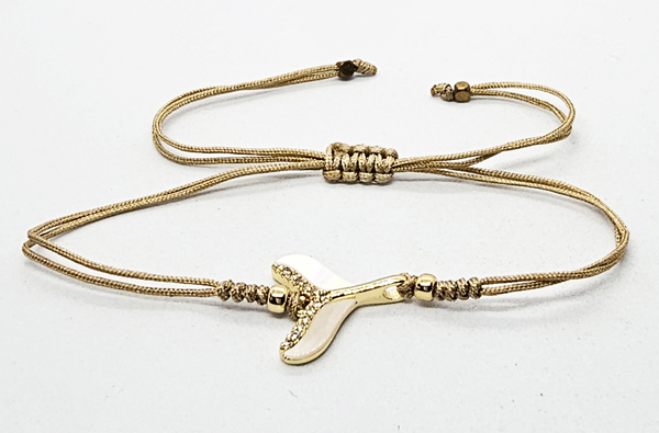 BRACCIALE TEMALI CON CORDINO COLORATO E MEDAGLIA IN METALLO GOLD PLATED CON ZIRCONI E MADREPERLA A FORMA DI CODA DI DELFINO - Image 3