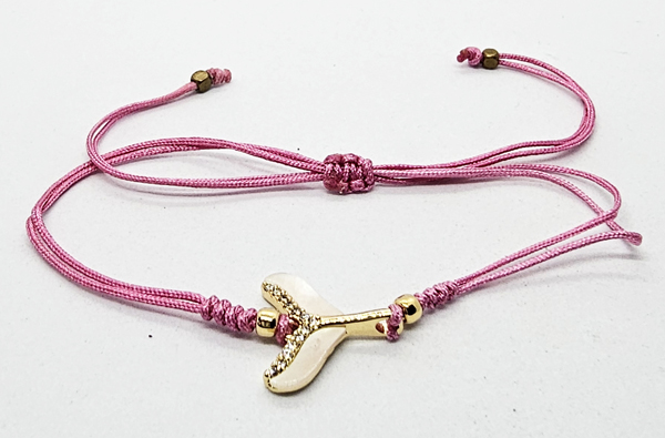 BRACCIALE TEMALI CON CORDINO COLORATO E MEDAGLIA IN METALLO GOLD PLATED CON ZIRCONI E MADREPERLA A FORMA DI CODA DI DELFINO - Image 5