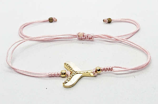 BRACCIALE TEMALI CON CORDINO COLORATO E MEDAGLIA IN METALLO GOLD PLATED CON ZIRCONI E MADREPERLA A FORMA DI CODA DI DELFINO - Image 6