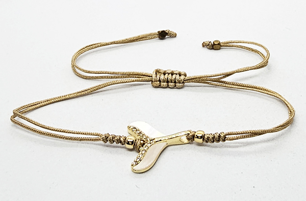 BRACCIALE TEMALI CON CORDINO COLORATO E MEDAGLIA IN METALLO GOLD PLATED CON ZIRCONI E MADREPERLA A FORMA DI CODA DI DELFINO - Image 7