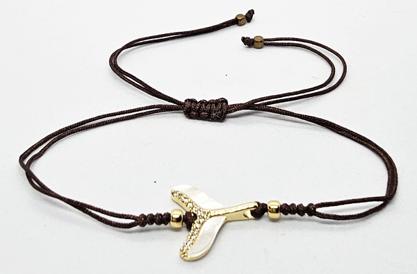 BRACCIALE TEMALI CON CORDINO COLORATO E MEDAGLIA IN METALLO GOLD PLATED CON ZIRCONI E MADREPERLA A FORMA DI CODA DI DELFINO - Image 8