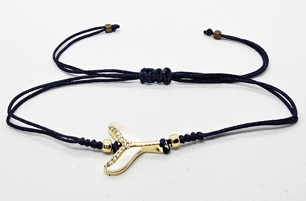 BRACCIALE TEMALI CON CORDINO COLORATO E MEDAGLIA IN METALLO GOLD PLATED CON ZIRCONI E MADREPERLA A FORMA DI CODA DI DELFINO - Image 9