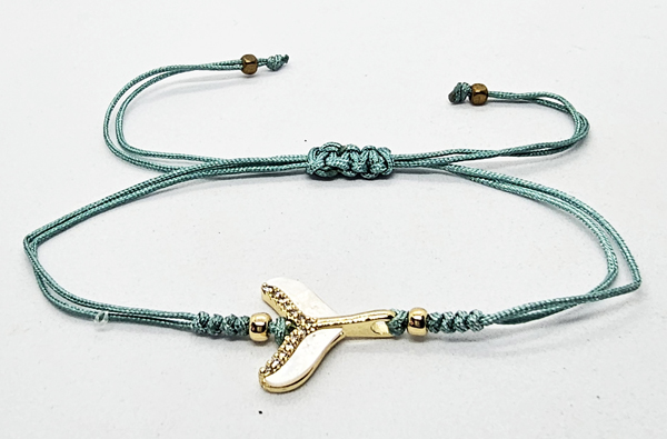 BRACCIALE TEMALI CON CORDINO COLORATO E MEDAGLIA IN METALLO GOLD PLATED CON ZIRCONI E MADREPERLA A FORMA DI CODA DI DELFINO - Image 10