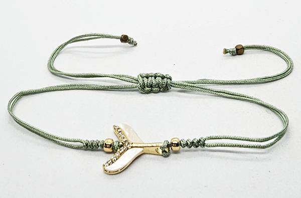 BRACCIALE TEMALI CON CORDINO COLORATO E MEDAGLIA IN METALLO GOLD PLATED CON ZIRCONI E MADREPERLA A FORMA DI CODA DI DELFINO - Image 11