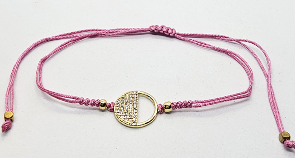 BRACCIALE TEMALI CON CORDINO COLORATO E MEDAGLIA IN METALLO GOLD PLATED CON ZIRCONI A FORMA DI CERCHIO MEZZO PIENO E MEZZO VUOTO - Image 5