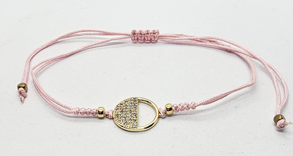 BRACCIALE TEMALI CON CORDINO COLORATO E MEDAGLIA IN METALLO GOLD PLATED CON ZIRCONI A FORMA DI CERCHIO MEZZO PIENO E MEZZO VUOTO - Image 6