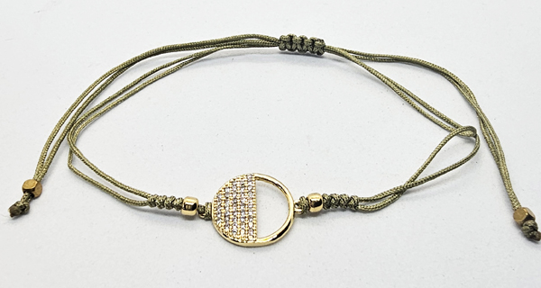BRACCIALE TEMALI CON CORDINO COLORATO E MEDAGLIA IN METALLO GOLD PLATED CON ZIRCONI A FORMA DI CERCHIO MEZZO PIENO E MEZZO VUOTO - Image 7