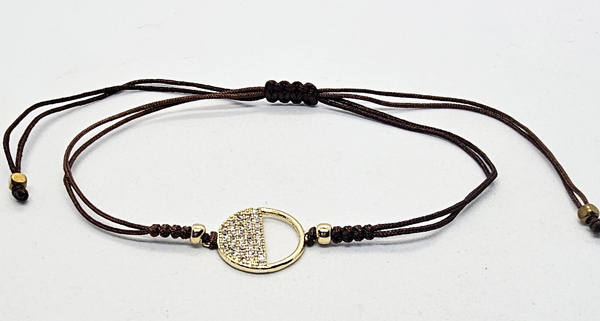 BRACCIALE TEMALI CON CORDINO COLORATO E MEDAGLIA IN METALLO GOLD PLATED CON ZIRCONI A FORMA DI CERCHIO MEZZO PIENO E MEZZO VUOTO - Image 8