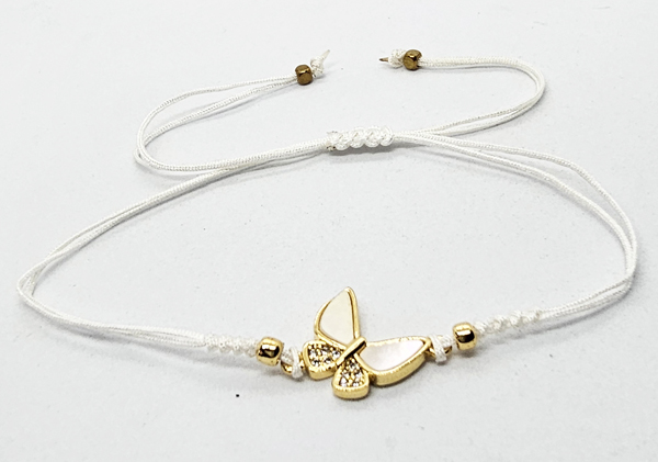 BRACCIALE TEMALI CON CORDINO COLORATO E MEDAGLIA IN METALLO GOLD PLATED CON ZIRCONI E MADREPERLA A FORMA DI FARFALLA - Image 3