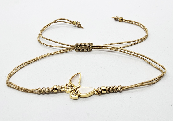 BRACCIALE TEMALI CON CORDINO COLORATO E MEDAGLIA IN METALLO GOLD PLATED CON ZIRCONI E MADREPERLA A FORMA DI FARFALLA - Image 4